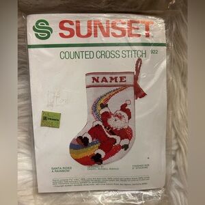 SUNSET #922 ‘Santa Rides A Rainbow’ Counted Cross Stitch Christmas Stock…